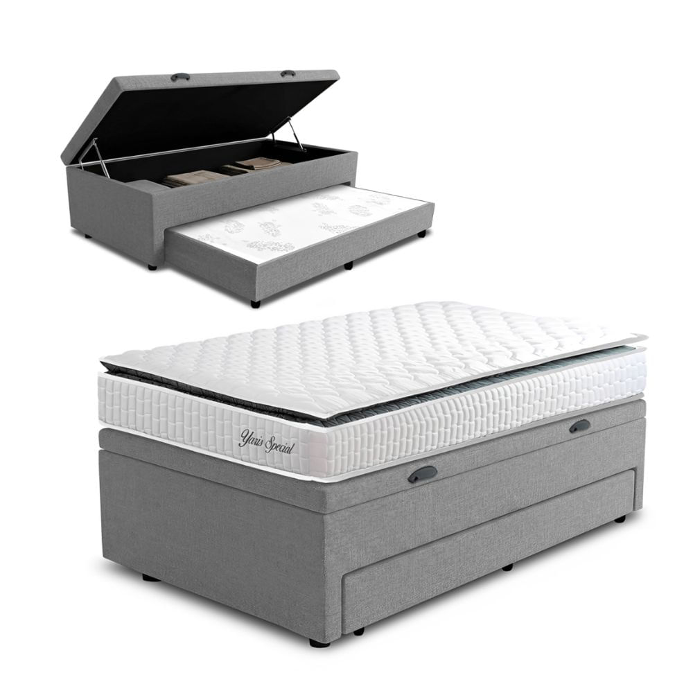 Conjunto Base Box Baú Prince com Cama Auxiliar e Colchão Yaris Hellen 88x188x69